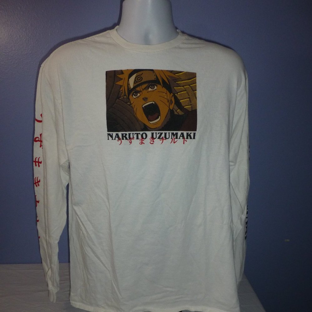 Men's Naruto Shippuden Collection White Naruto Uzumaki Long Sleeve T-Shirt L